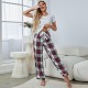 European and American women's pajamas spring and autumn thin short-sleeved long pants loungewear set