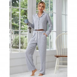 European and American style women's pajamas autumn and winter thickened long-sleeved cardigan long pants two-piece set loungewea