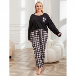 Plus size pajamas women autumn and winter plus size loose long-sleeved homewear two-piece set