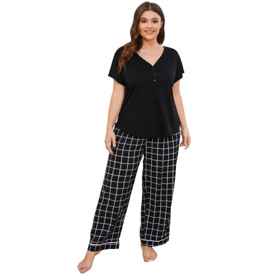 Plus-size pajamas for women, spring and summer, short-sleeved and long pants, plus-size loungewear for overweight women, European and American independent platform.