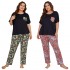 European and American plus size pajamas women's spring and summer short-sleeved long pants home wear set