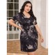 European and American plus size pajamas women's summer nightgown women's short-sleeved tie-dye backless sexy home dress