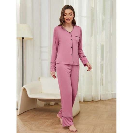 European and American homewear autumn and winter cardigan, long-sleeved and long-pants two-piece set, women's sleepwear.