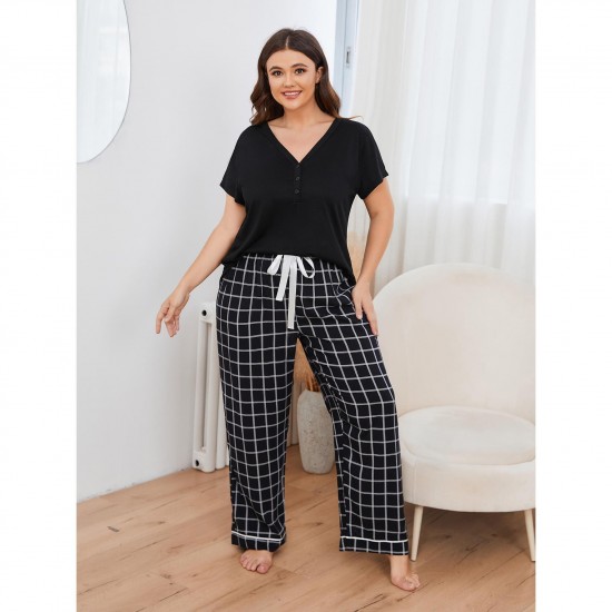 Plus-size pajamas for women, spring and summer, short-sleeved and long pants, plus-size loungewear for overweight women, European and American independent platform.