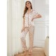 European and American women's pajamas, spring and summer, ice silk short-sleeved shirt/long pants homewear two-piece set