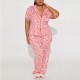 New European and American style women's pajamas with heart print, plus size, short-sleeved, long pants, two-piece set, loungewear, pajamas