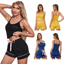 European and American women's sexy pajamas, summer camisole Two-piece loungewear set with shorts (Pizama)