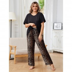 European and American plus-size pajamas for women, spring and autumn, plus-size loungewear sets suitable for overweight women, can be worn outdoors.