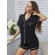 European and American homewear set cardigan short-sleeved shirt and shorts summer pajamas women's