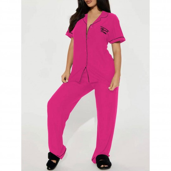 European and American Women's Spring and Summer Short-Sleeve Long Pants Homewear Two-Piece Set Women's Independent Website