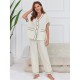 European and American pajama pants for women, spring and summer, thin bubble crepe short-sleeved long pants loungewear set.