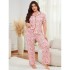 New European and American style women's pajamas with heart print, plus size, short-sleeved, long pants, two-piece set, loungewear, pajamas