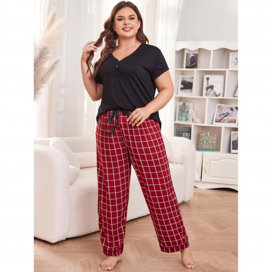 Plus-size pajamas for women, spring and summer, short-sleeved and long pants, plus-size loungewear for overweight women, European and American independent platform.