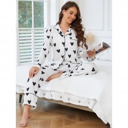 European and American women's pajamas autumn and winter heart print long-sleeved shirt and trousers two-piece homewear set