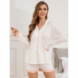European and American women's pajamas summer breathable modal cardigan long-sleeved shorts two-piece loungewear set