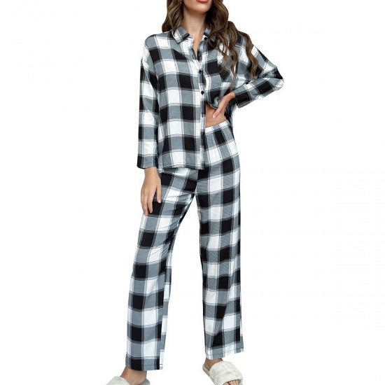 Women's pajamas autumn and winter casual long-sleeved shirt long pants two-piece set loungewear