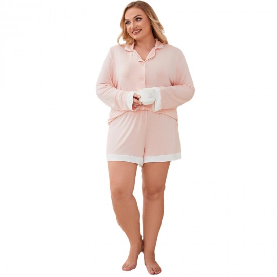 European and American plus-size women's pajamas, spring and summer, modal, suitable for plus-size women up to 200 lbs, long-sleeved, short-length homewear set