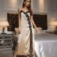European and American ice silk camisole nightgown for women, summer slit lace imitation silk sexy loungewear for women.