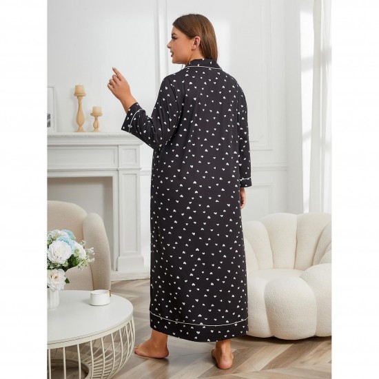 European and American plus-size pajamas for women, autumn and winter, suitable for overweight women (200 pounds), long-sleeved plus-size nightgowns.