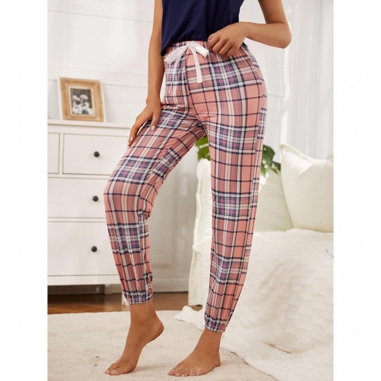 European and American women's autumn and winter plaid drawstring trousers, can be worn as an outerwear, home wear, independent website,