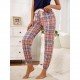 European and American women's autumn and winter plaid drawstring trousers, can be worn as an outerwear, home wear, independent website,