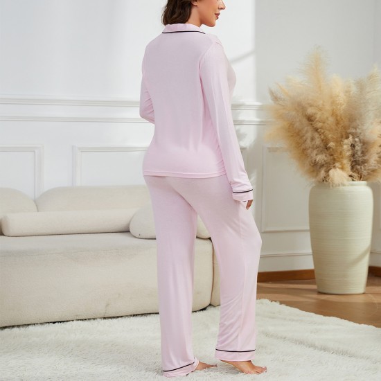 European and American pajamas for women, autumn and winter modal cardigan, long-sleeved shirt and trousers, two-piece loungewear set.