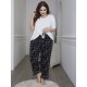 Export European and American plus size women's spring and autumn 200 jin short-sleeved trousers loungewear two-piece set