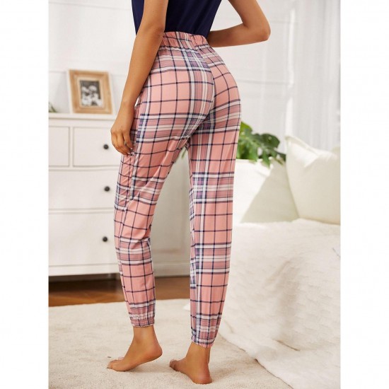 European and American women's autumn and winter plaid drawstring trousers, can be worn as an outerwear, home wear, independent website,
