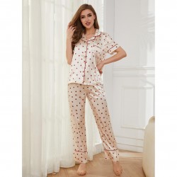 European and American women's pajamas, spring and summer, ice silk short-sleeved shirt/long pants homewear two-piece set