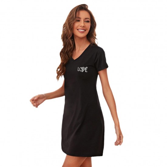 Nightgown Can Be Worn Out as Outerwear Short-Sleeved Casual Women's Nightgown Homewear European and American Independent Site