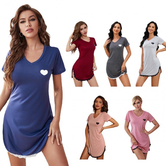 European and American nightdress women's short summer love print short-sleeved home pajamas women