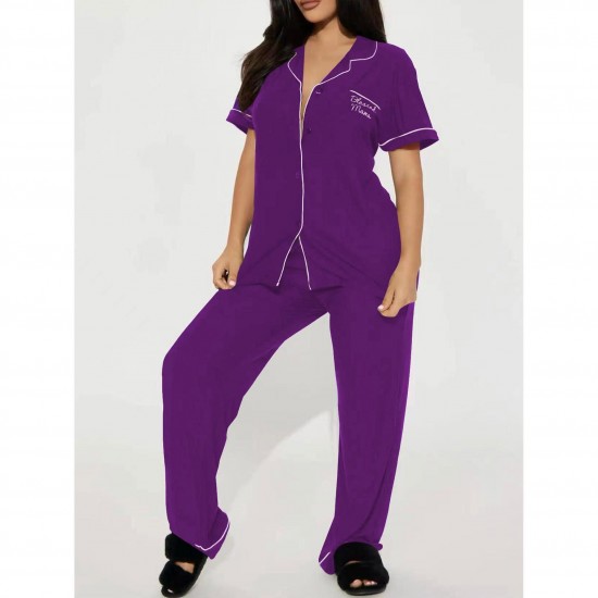 European and American Women's Spring and Summer Short-Sleeve Long Pants Homewear Two-Piece Set Women's Independent Website