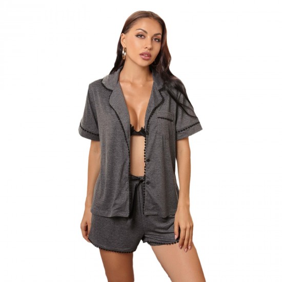 European and American women's home wear set, thin summer short-sleeved cardigan and shorts, women's home wear, independent website,