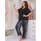 European and American plus size women's pajamas summer leopard print short-sleeved long pants plus mm loungewear set