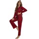 European and American Homewear Women's Red Plaid Cardigan Shirt Long-Sleeve Long Pants Pajama Set