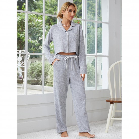 European and American style women's pajamas autumn and winter thickened long-sleeved cardigan long pants two-piece set loungewea