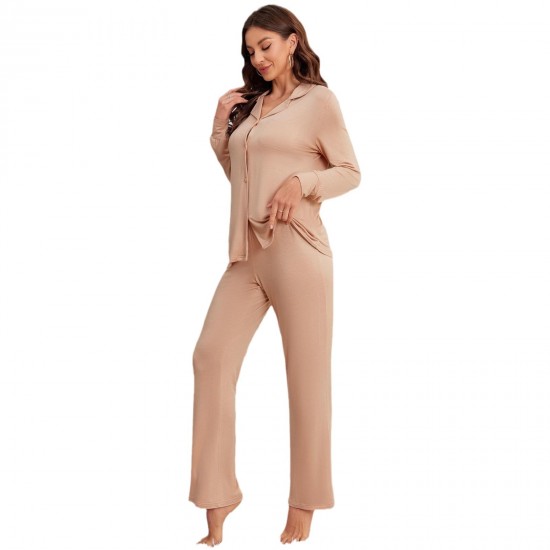 European and American women's autumn and winter modal long-sleeved shirt long pants two-piece loungewear set (пижама)