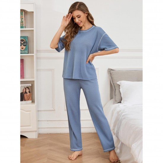 European and American women's pajamas, spring and autumn, sporty, fashionable, comfortable, short-sleeved, long pants homewear set
