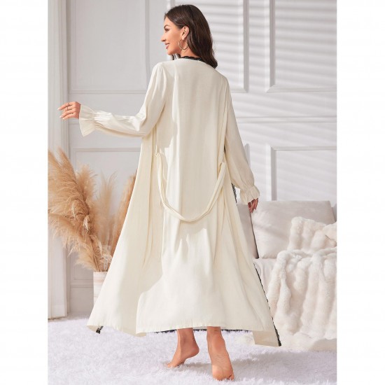 Simple casual mid-length suspender nightgown two-piece set for women, long-sleeved, all-season pajamas for women.