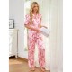 High-end light luxury pajamas women spring and autumn ice silk short-sleeved shirt and trousers set homewear