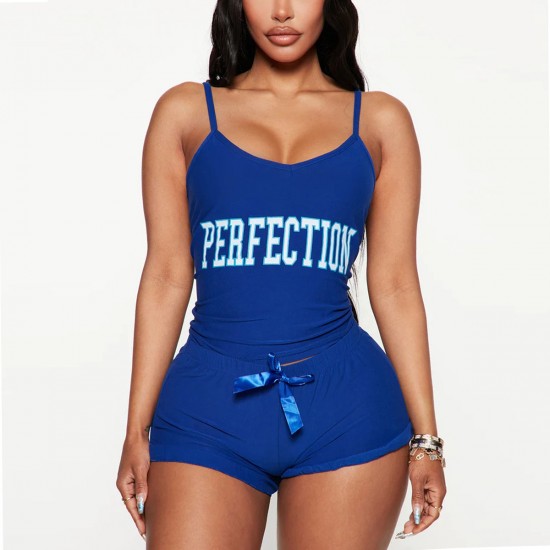 European and American sexy pajamas women's summer letter camisole shorts two-piece loungewear set (пижама)