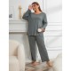 European and American Plus Size Women's Nightgown Autumn and Winter Solid Color Loose Long-Sleeved Two-Piece Homewear Set