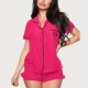 European and American Women's Summer Simple Casual Lapel Short-Sleeve Shorts Two-Piece Homewear Set Pajamas