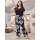 European and American large size pajamas women's spring and autumn loose short-sleeved trousers suit home clothes