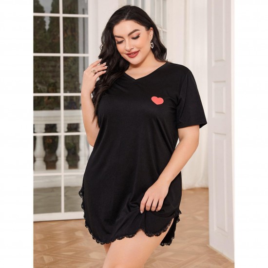European and American style plus size pajamas for women weighing 200 catties, plus-size women's spring and summer short-sleeved nightgown for women, loose-fitting home wear