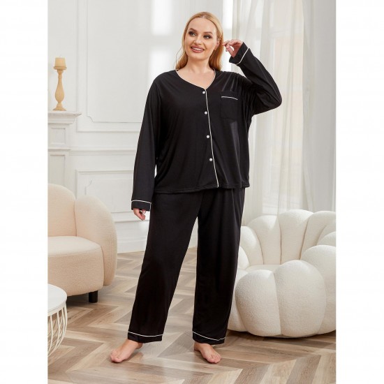 European and American plus size pajamas women's autumn and winter 200 lb plus MM long-sleeved loungewear set