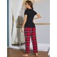 European and American women's spring and autumn V-neck short-sleeved trousers loungewear set export pajamas