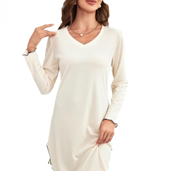 European and American women's long-sleeved summer nightdress, striped, casual, long-sleeved, women's home wear, pajamas.