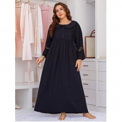 European and American plus size nightgown women long-sleeved long lace homewear plus mm nightgown