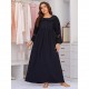 European and American plus size nightgown women long-sleeved long lace homewear plus mm nightgown